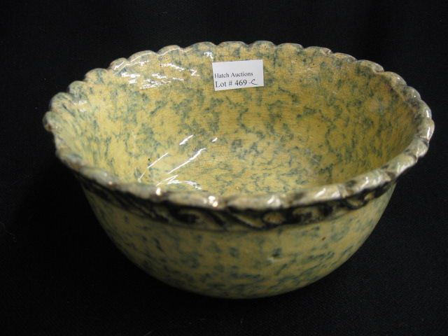 Yelloware Pottery Bowl with Bluespongeware 14d0a6