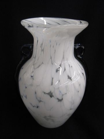 Art Glass Vase mottled white decorated