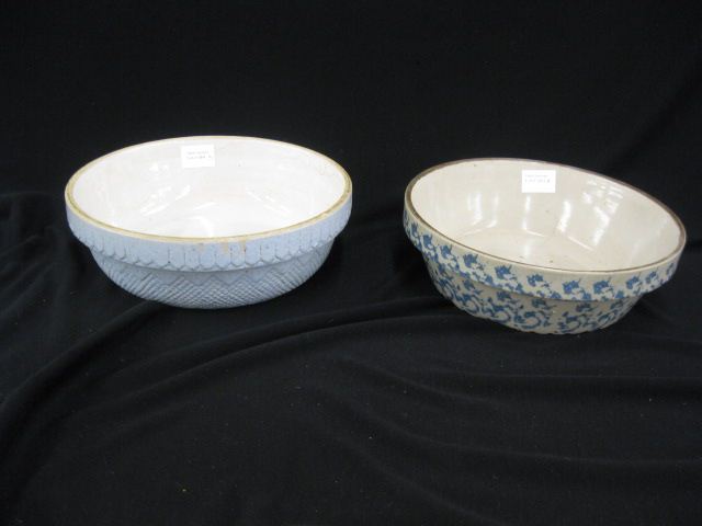 2 Stoneware Bowls blue spongeware and