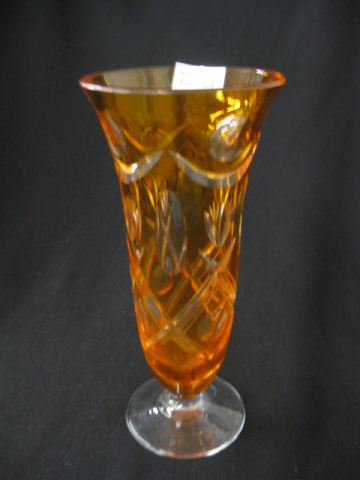 Apricot Cut to Clear Crystal Vase 14d134