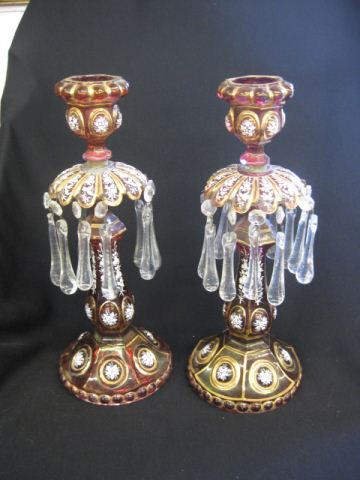 Pair of Bohemian Art Glass Lustresor
