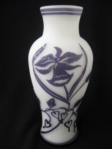 Cameo Art Glass Vase amethyst floral 14d14c