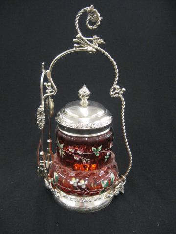Victorian Pickle Castor enameled cranberryglass