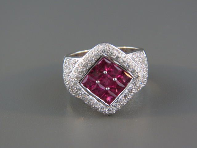 Ruby & Diamond Ring 88 round diamonds