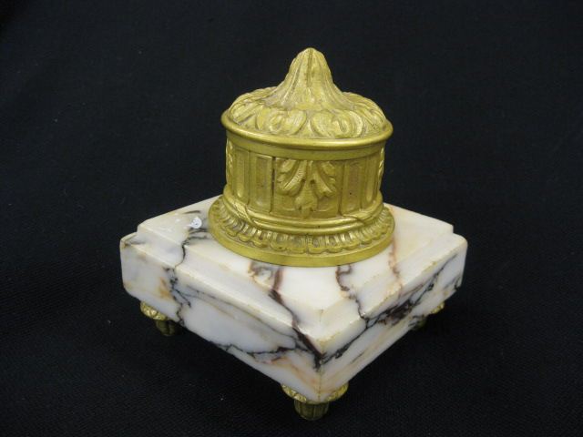 French Bronzed Marble Inkwell 14d19c