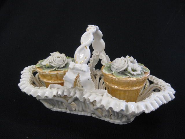 Victorian Porcelain Inkwell basket 14d19e