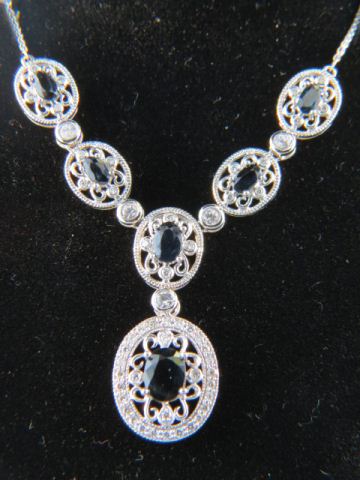 Sapphire Diamond Necklace 6 oval 14d1bb
