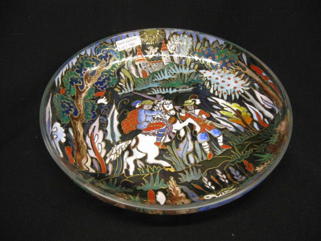 Moser Enameled Art Glass Dish medievalscene 14d1da