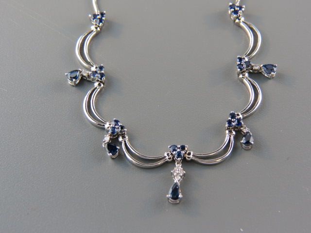Diamond Sapphire Necklace dangling 14d1fb