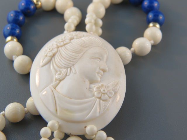 Ivory Necklace carved cameo protrait