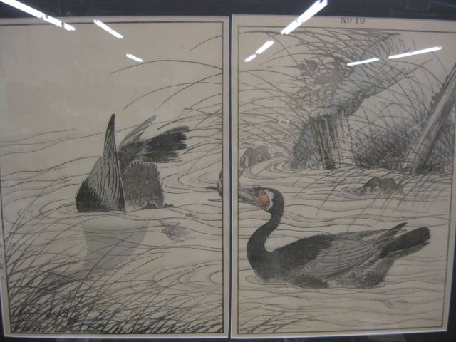 Japanese Woodblock Diptych ducks 14d22b