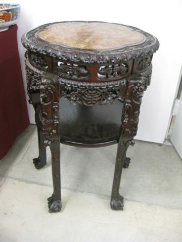Chinese Carved Rosewood Stand redmarble 14d234