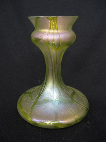 Loetz Art Glass Vase green threaded 14d251