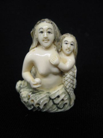 Carved Ivory netsuke of Mermaidmother