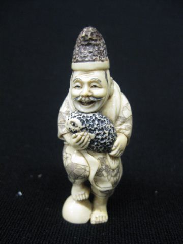 Carved Ivory Netsuke Happy Manholding