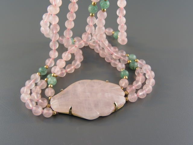 Rose Quartz & Jade Necklace triple