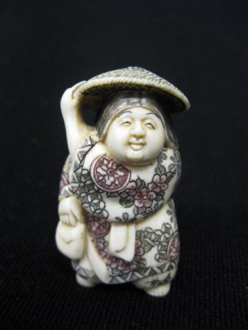 Carved Ivory Netsuke Lady in Hat 14d2b9