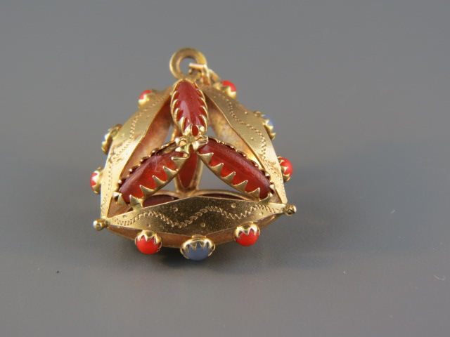 18k Gold & Coral Fob or Charm Italian
