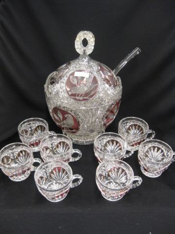 Crystal Covered Punchbowl with 8 cups