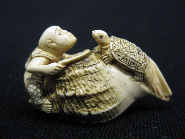 Carved Ivory Netsuke of Man Turtleclimbing 14d359