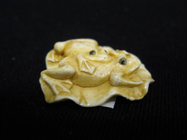 Carved Ivory Netsuke of Two Frogson