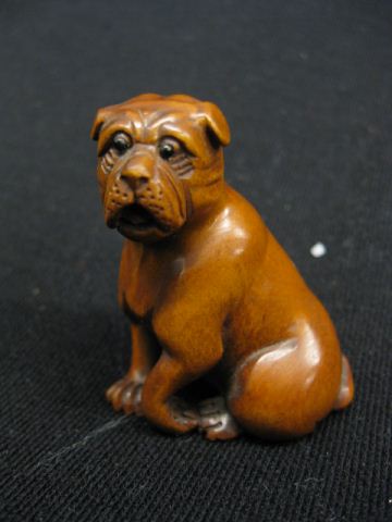 Carved Boxwood Netsuke of a Dog 14d35e