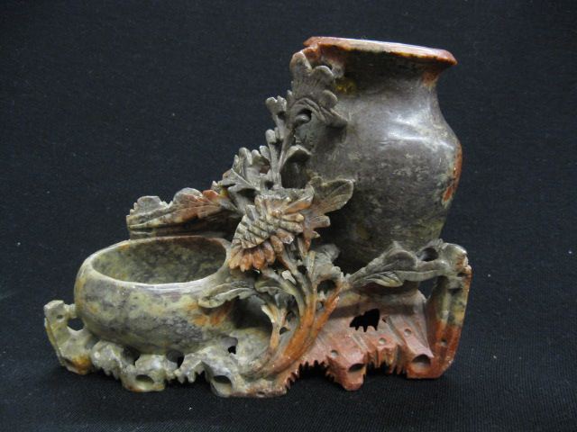 Chinese Carved Soapstone Vase double