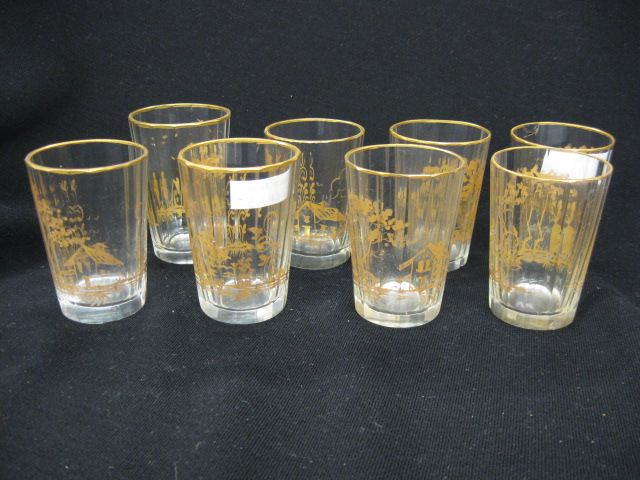 8 Cut Crystal Cordials with Gold 14d36a