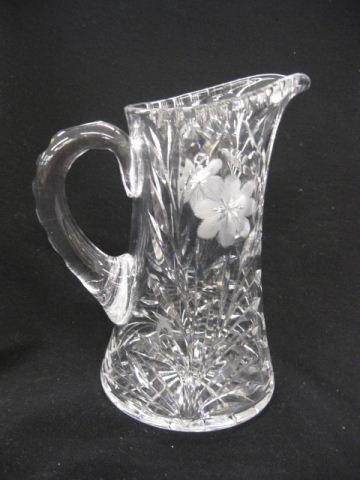 Cut Glass Pitcher floral decor 14d372