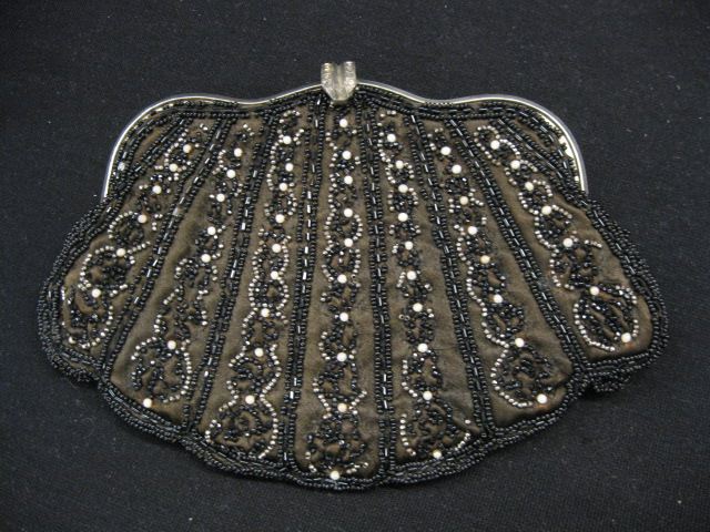 Vintage Beaded Clutch Purse silver black