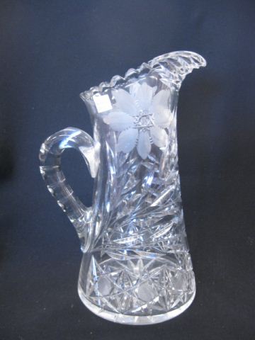 Cut Glass Pitcher floral & starburst