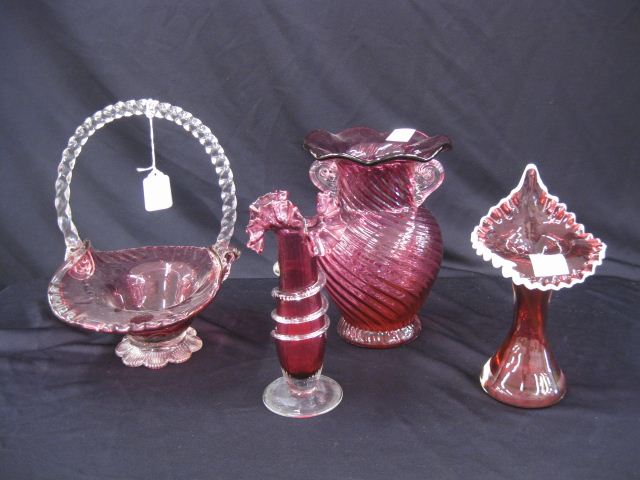 4 pcs. Cranberry Art Glass;12''