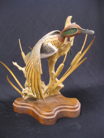 Jim Owens Wood Carving of Duck in Flight