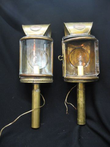 Pair of Brass Carriage Lamps converted 14d482