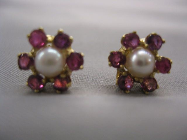 Ruby & Pearl Earrings 4 mm pearl