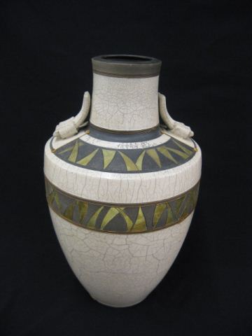 Studio Pottery Vase carved & gilt
