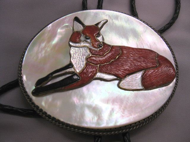 Indian Bolo Tie fox on abalone