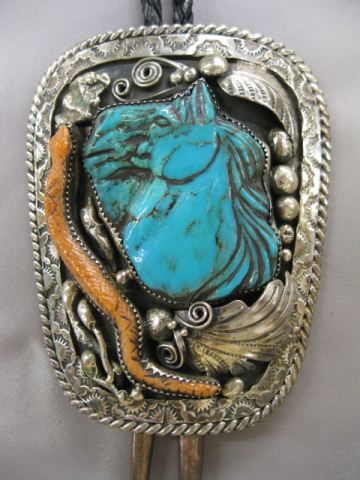 Indian Bolo Tie carved turquoise 14d4ef