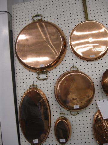 5 Copper Pans oval & round largest