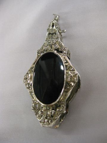 Silver Black Onyx Marcasite Lorgnette 14d539