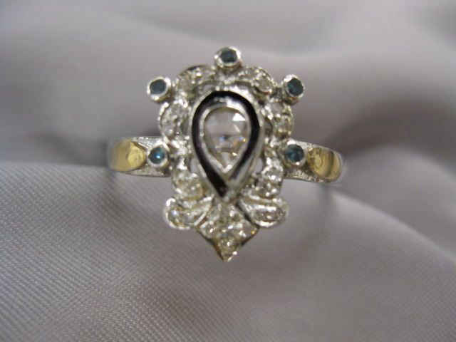 Diamond Ring pear shaped rose cut diamond