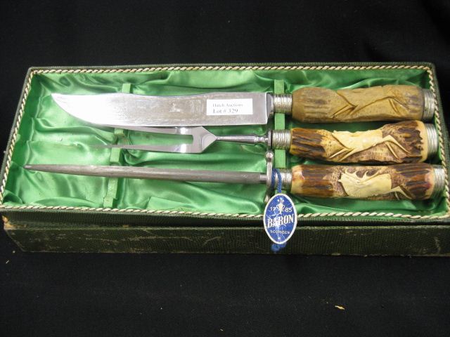 Carved Stag Handle Carving Set 14d537