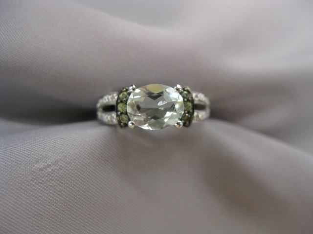 Green Amethyst & Diamond Ring oval