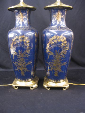 Pair of Decorative Pottery Lamps gold
