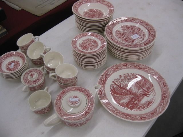 54 pcs. Red Transferware China