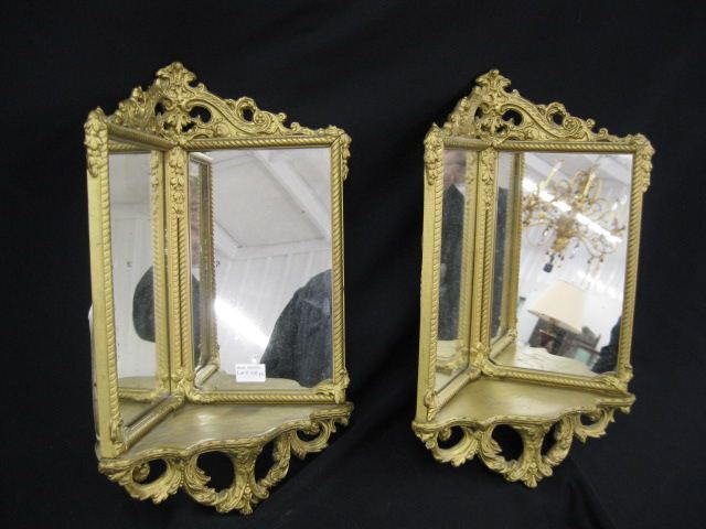 Pair of Wooden Corner Shelves mirrored