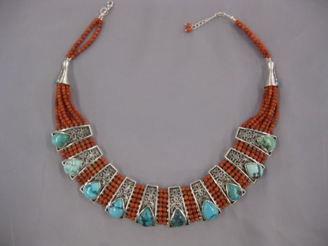 Coral Turquoise Sterling Necklace 14d5a2