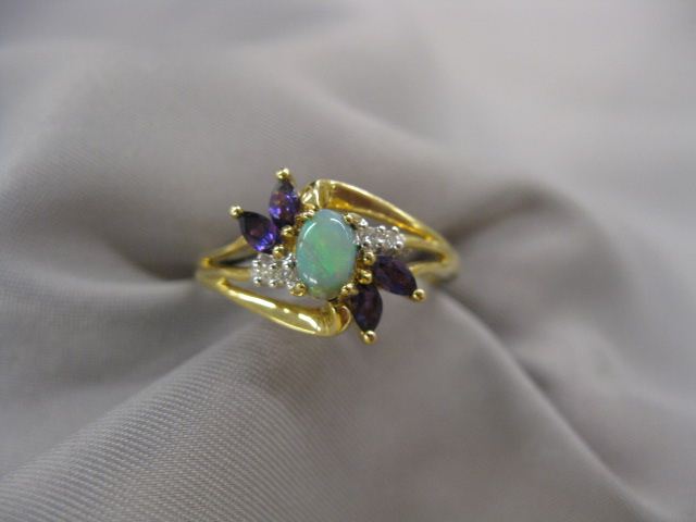 Opal Amethyst Diamond Ring rich 14d5b7