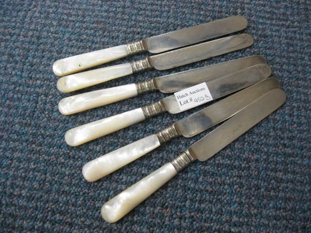 6 Mother-of-Pearl Fruit Knives sterlingferrules