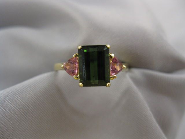 Green & Pink Tourmaline Ring emerald